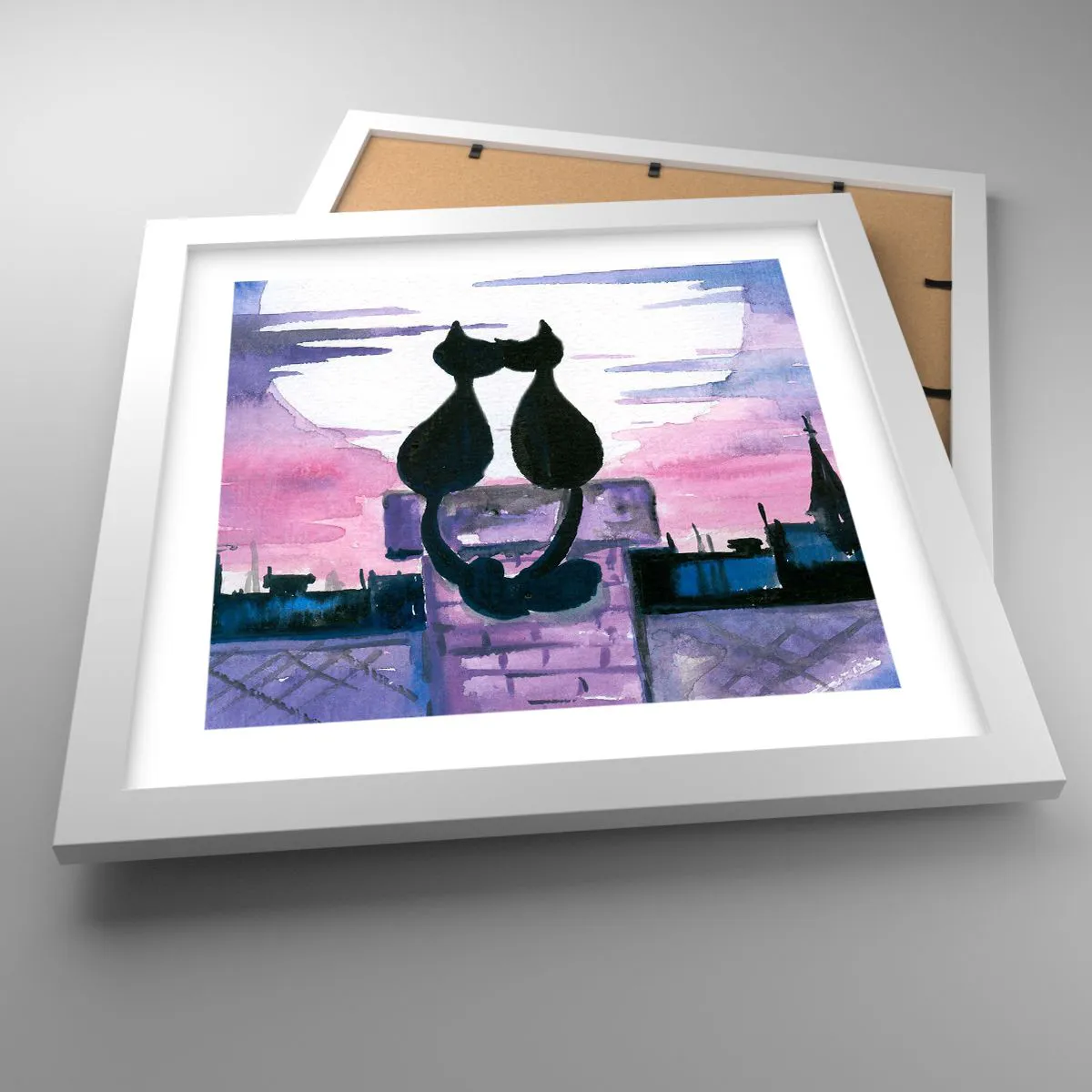 Affiche dans un cadre blanc - Poster - Rendez-vous sous la lune - 30x30 cm