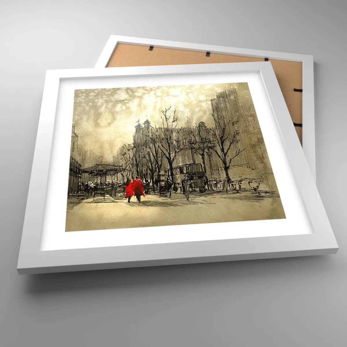 Poster în ramă albă - O întâlnire în ceața londoneză  - 30x30 cm