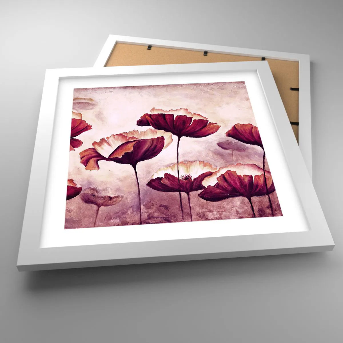 Poster in einem weißen Rahmen - Rotes und weißes Blütenblatt - 30x30 cm