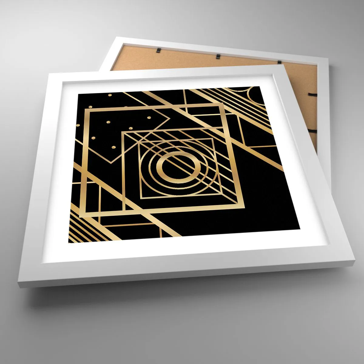 Poster in einem weißen Rahmen - Goldene Geometrie - 30x30 cm