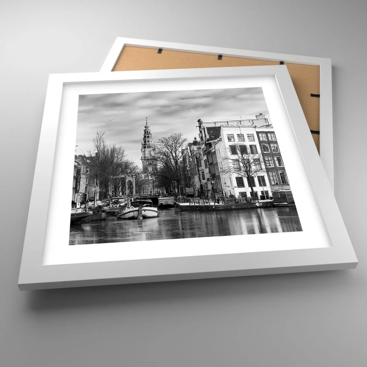 Póster en marco blanco - Ambiente de Ámsterdam - 30x30 cm