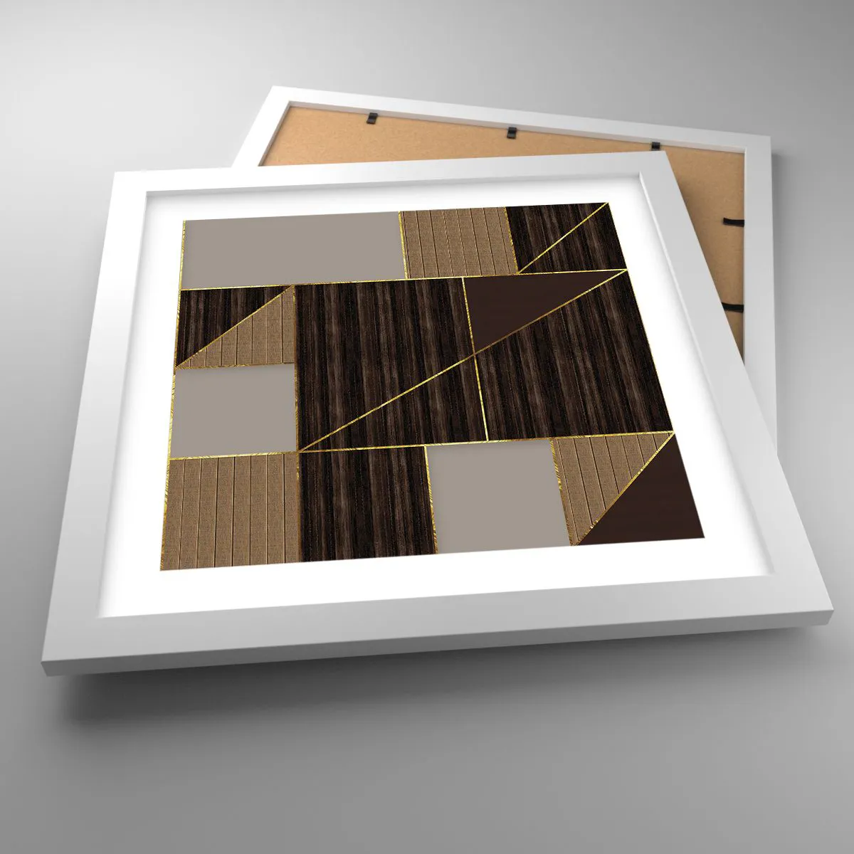 Poster in white frmae - Mosaic of Brown and Gold - 30x30 cm