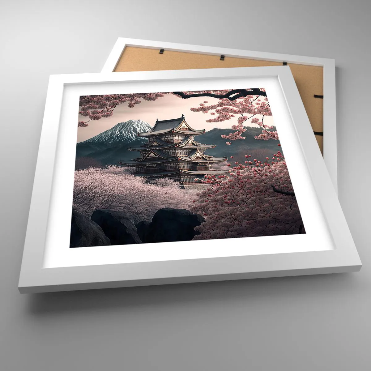 Affiche dans un cadre blanc - Poster - Le pays des cerisiers en fleurs - 30x30 cm