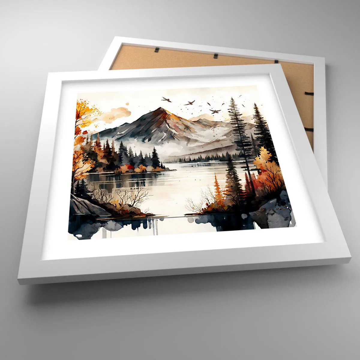 Poster în ramă albă - Toamna de aur în munți - 30x30 cm