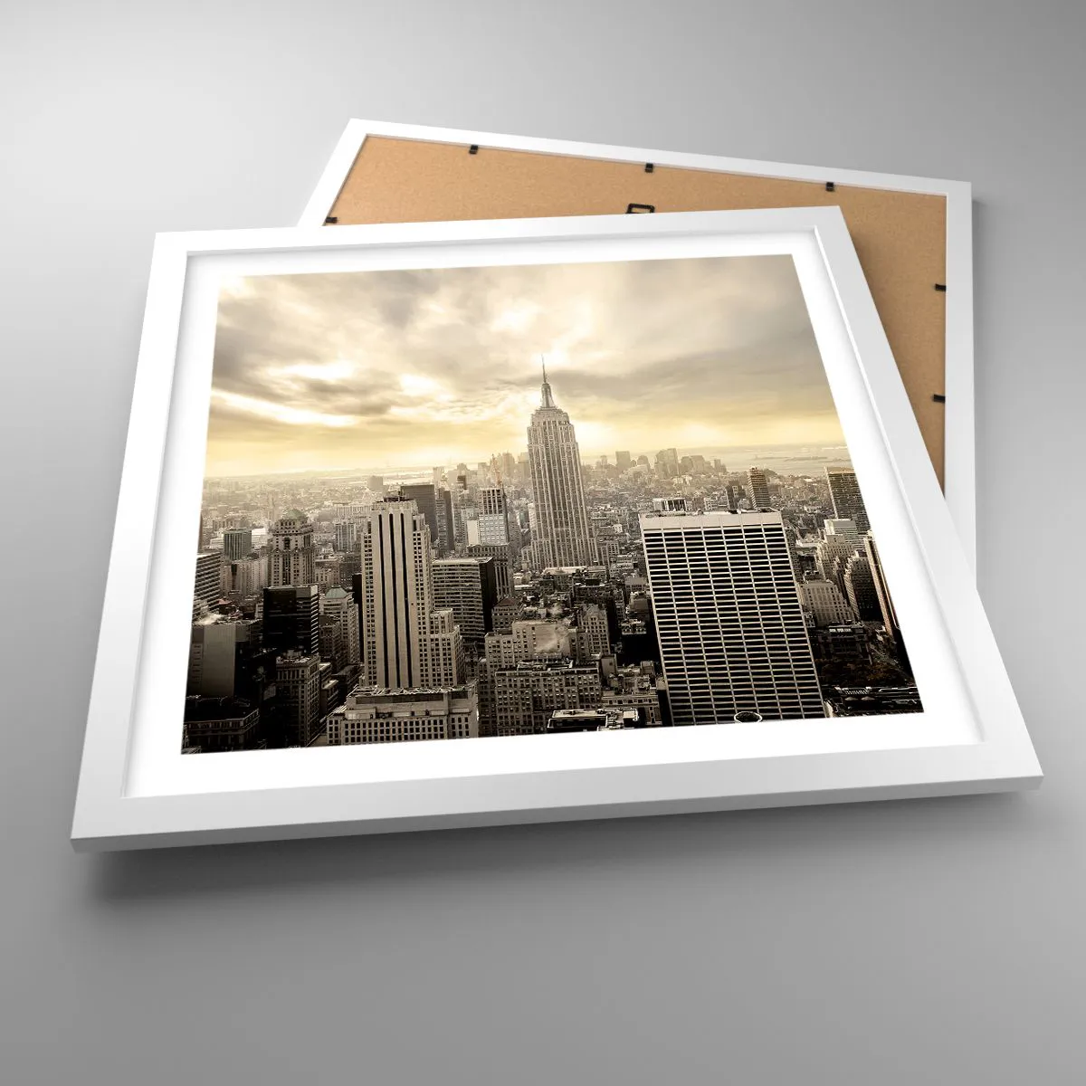 Plagát v bielom ráme - New York utkaný zo šedej - 40x40 cm