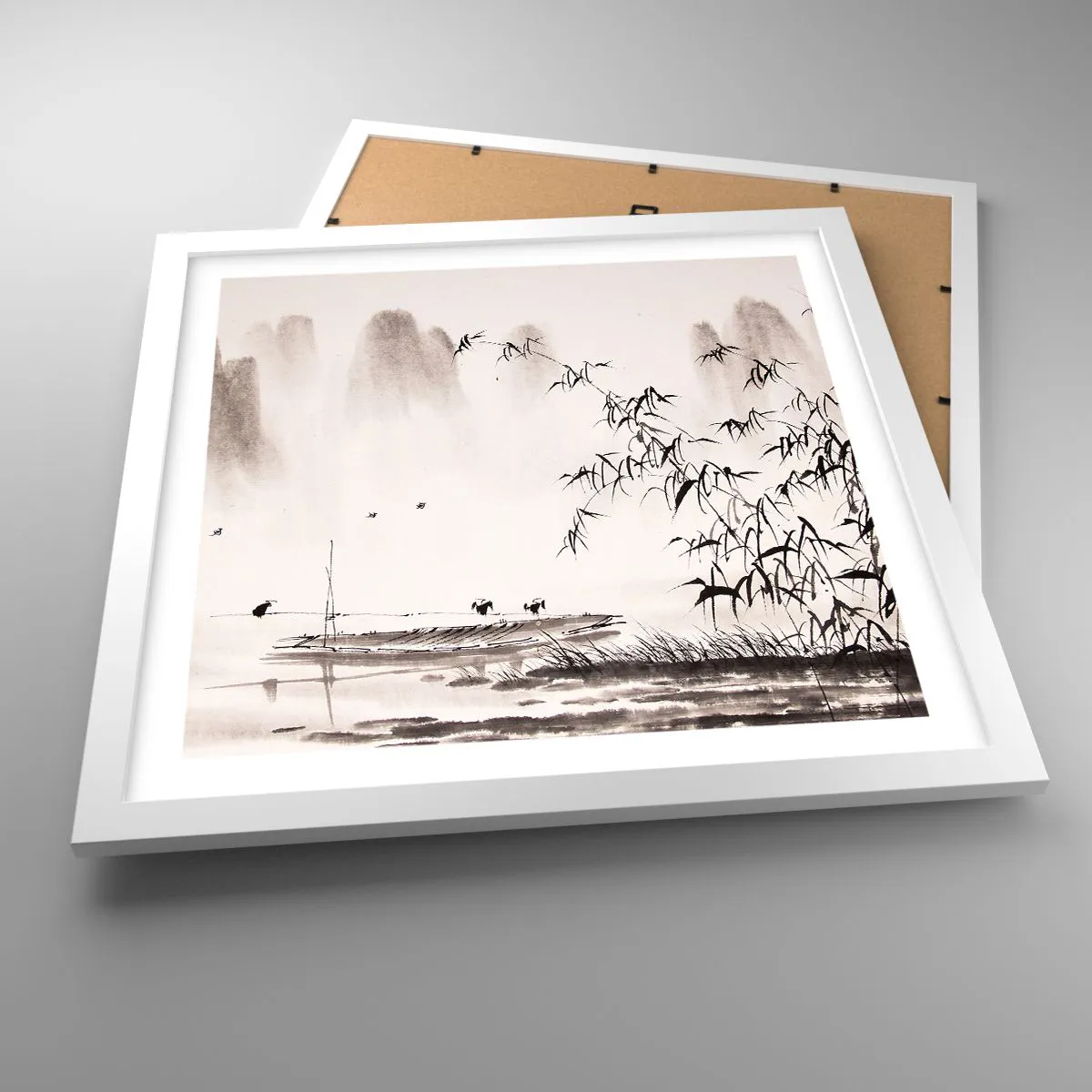 Plakat i hvid ramme - Stilhed i rismarkerne - 40x40 cm