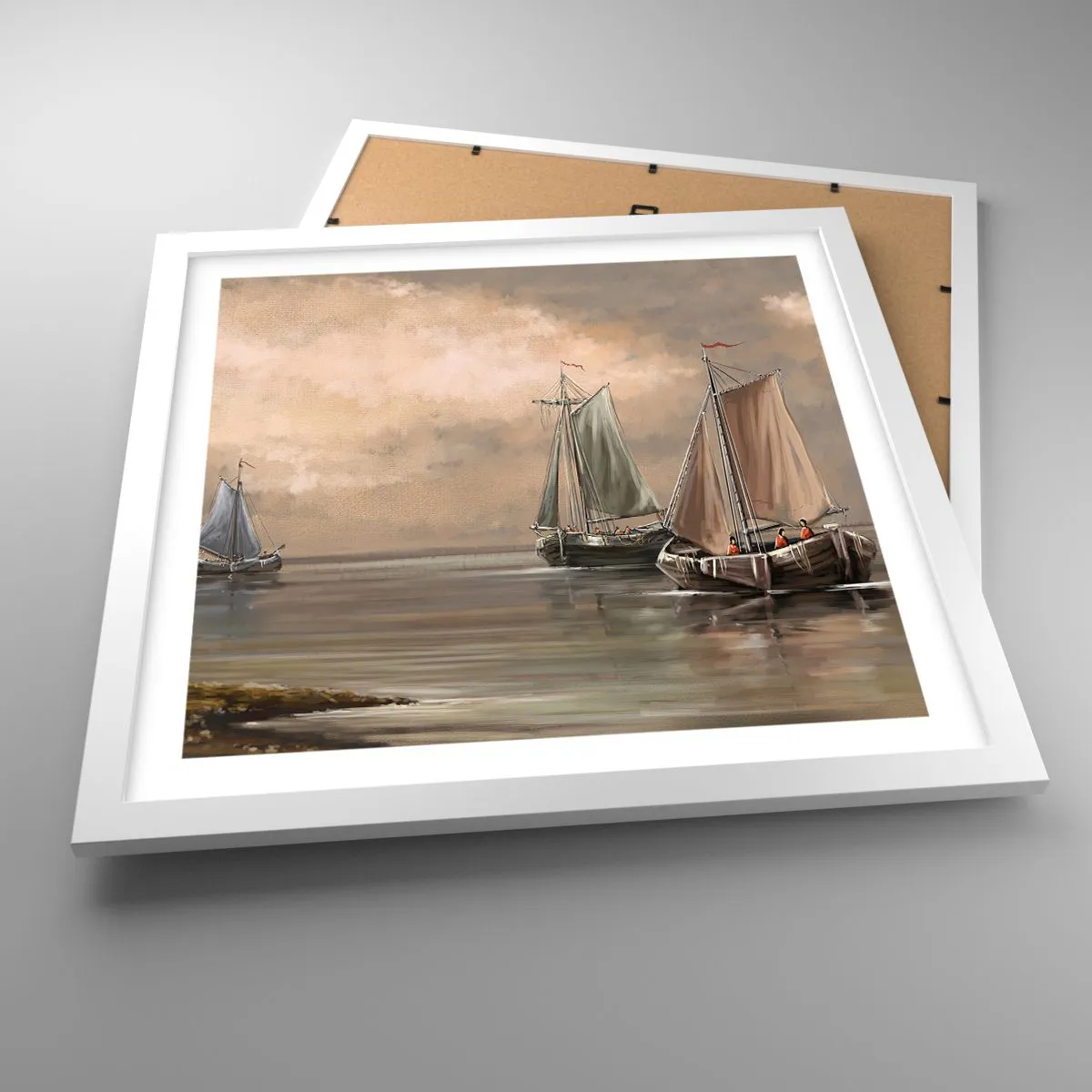 Affiche dans un cadre blanc - Poster - Le retour des marins - 40x40 cm