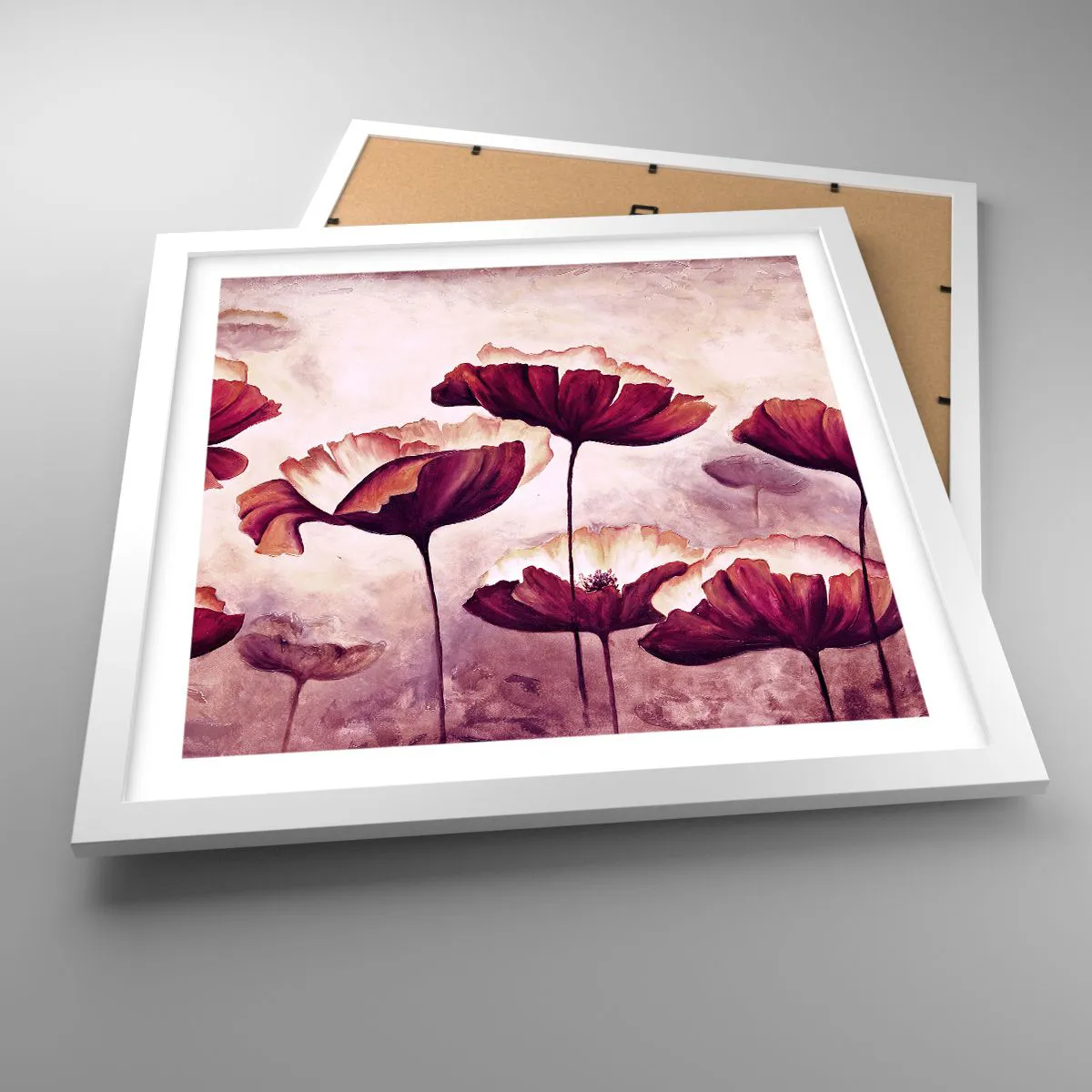 Poszter fekete keretben - Piros és fehér szirom - 40x40 cm