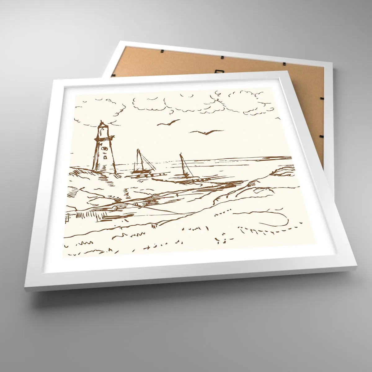 Affiche dans un cadre blanc - Poster - Esquisse de souvenirs d'été - 40x40 cm