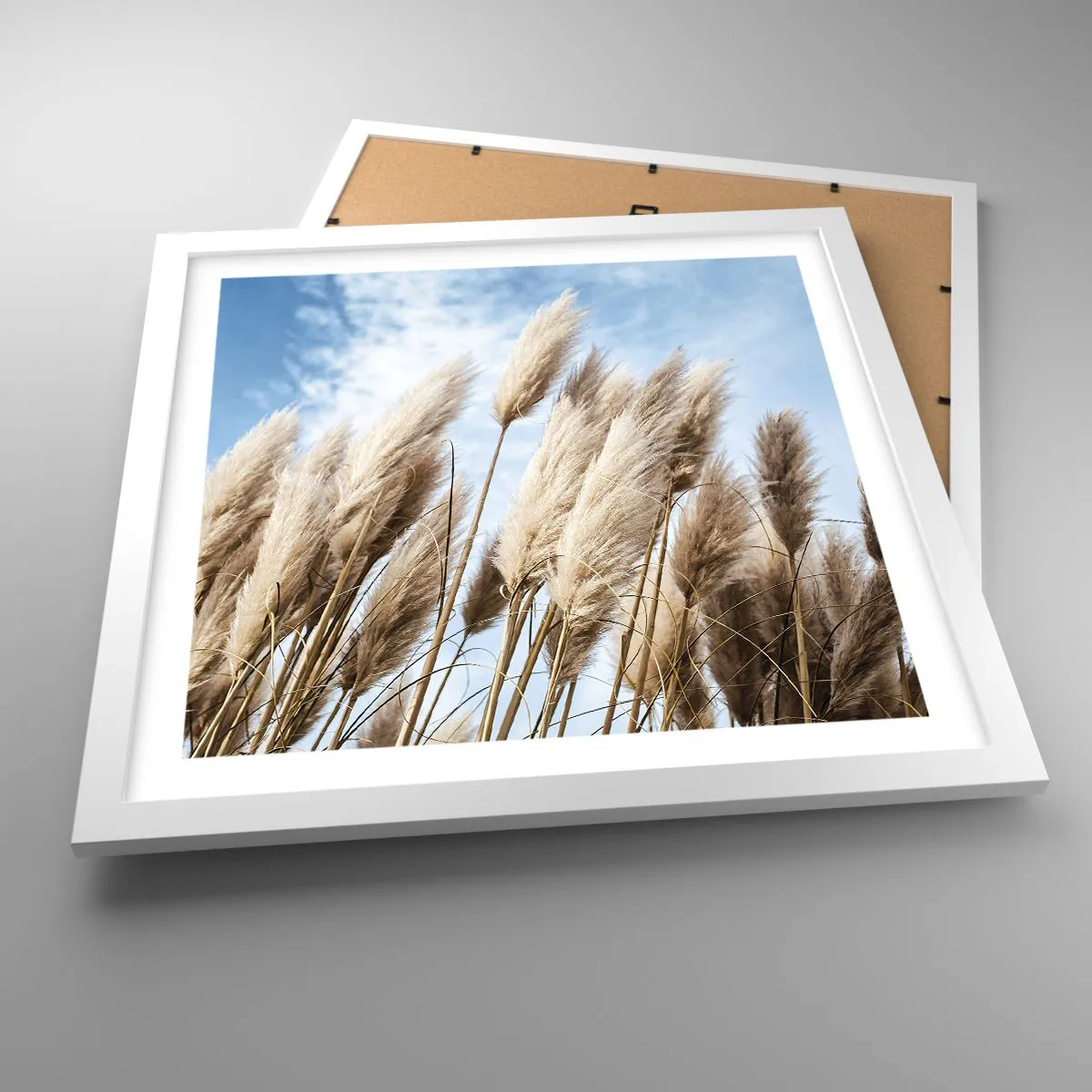 Plakat i hvid ramme - Solrig og blæsende kærtegn - 40x40 cm