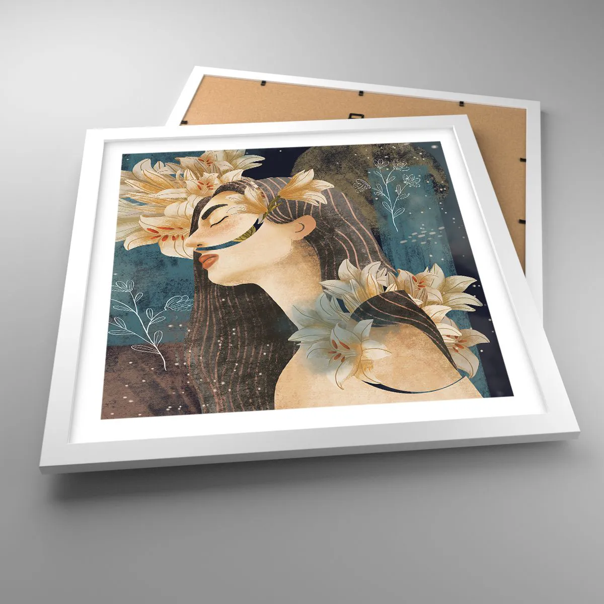 Poster in einem weißen Rahmen - Ein Märchen über eine Prinzessin mit Lilien - 40x40 cm