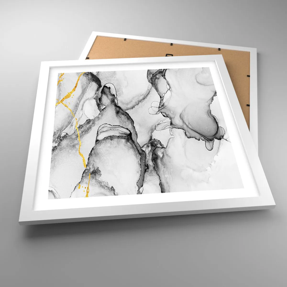 Plagát v bielom ráme - Kompozícia so zlatým motívom - 40x40 cm