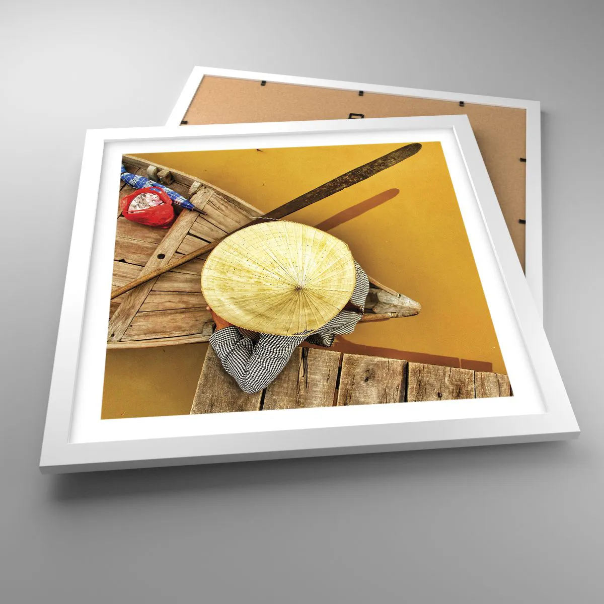 Affiche dans un cadre blanc - Poster - La vie sur le fleuve Jaune - 40x40 cm