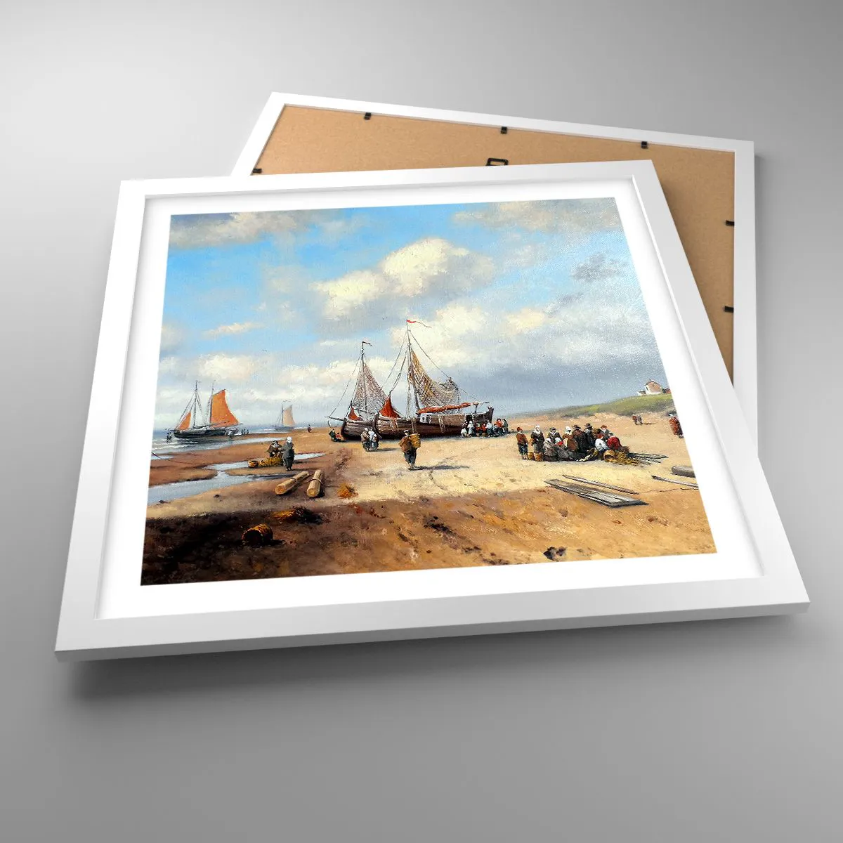 Poster in einem weißen Rahmen - Nach einem erfolgreichen Fischfang - 40x40 cm