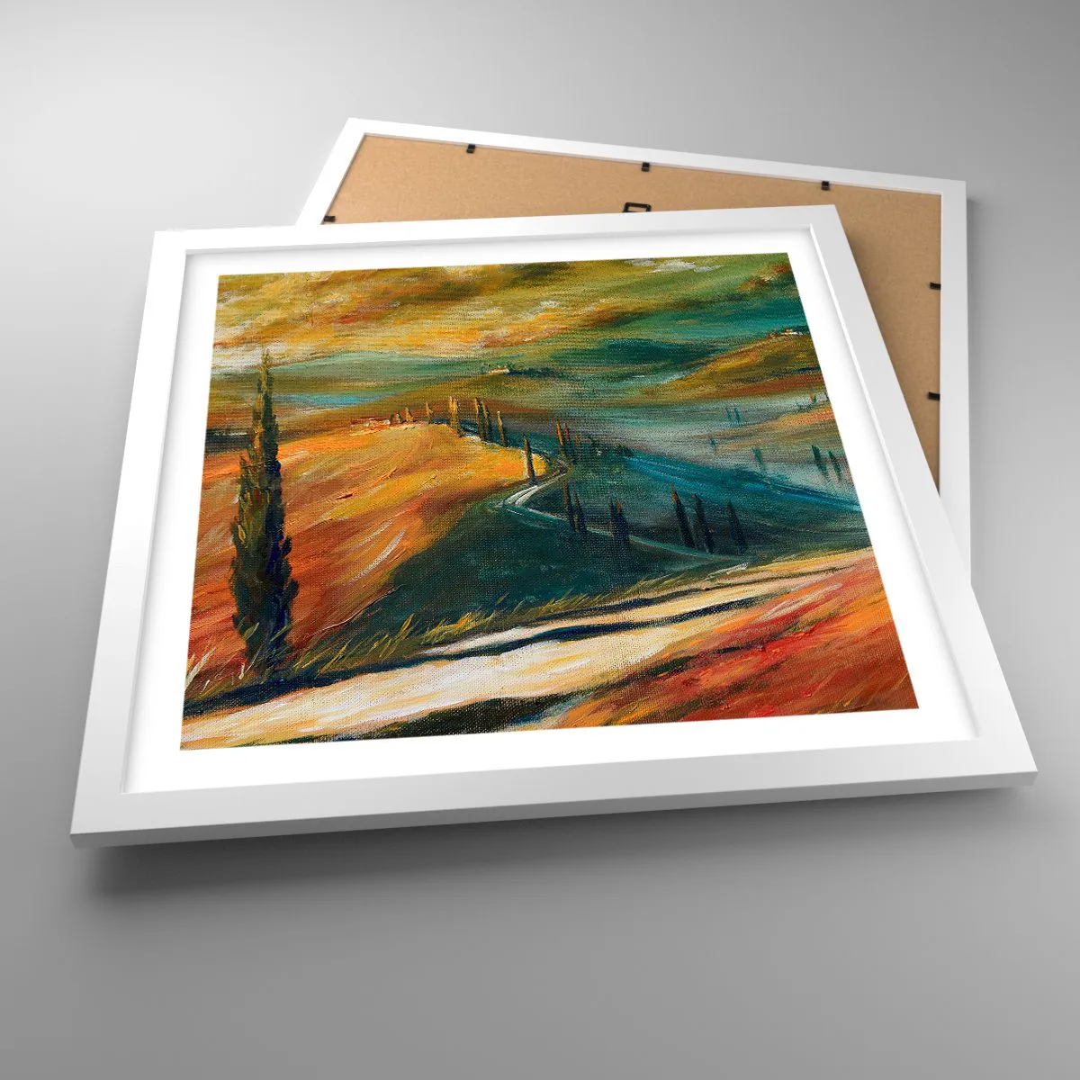 Affisch i vit ram - Toskanskt landskap - 40x40 cm