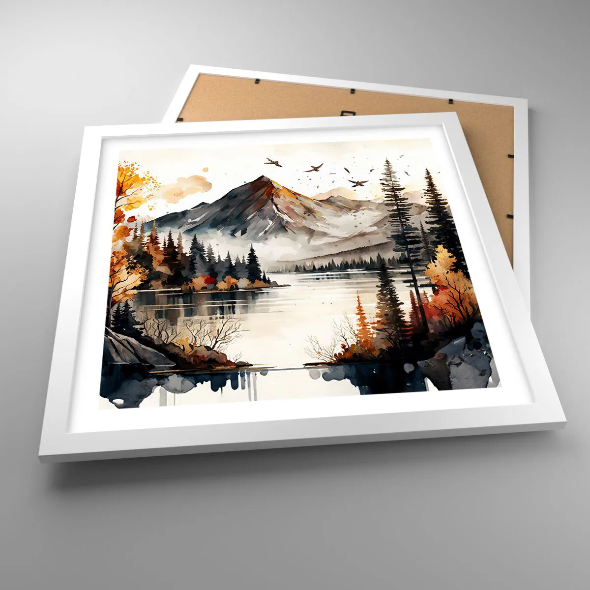 Poster in einem weißen Rahmen - Goldener Herbst in den Bergen - 40x40 cm