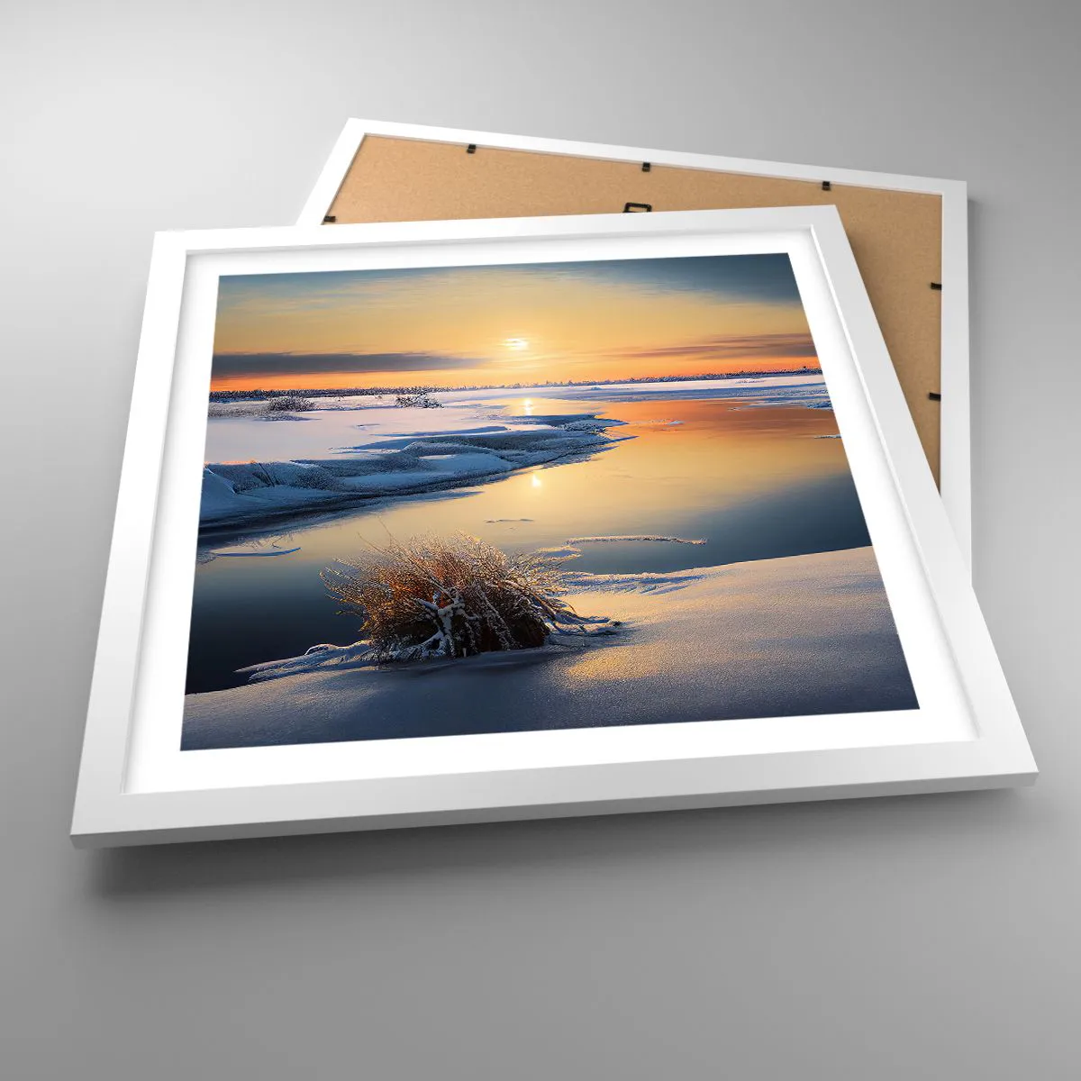 Poster in een witte lijst - Winterse zonsondergang - 40x40 cm