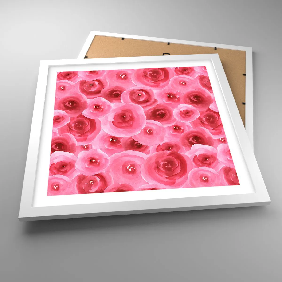 Affiche dans un cadre blanc - Poster - Roses en-haut et en-bas - 40x40 cm