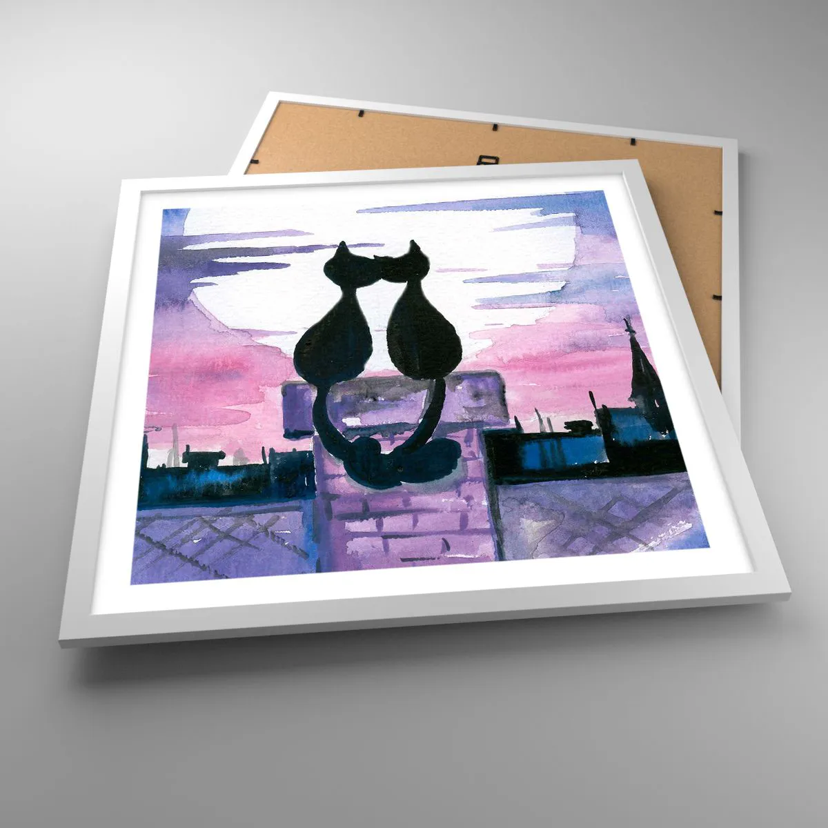 Poster in einem weißen Rahmen - Rendez-vous unter dem Mond - 50x50 cm