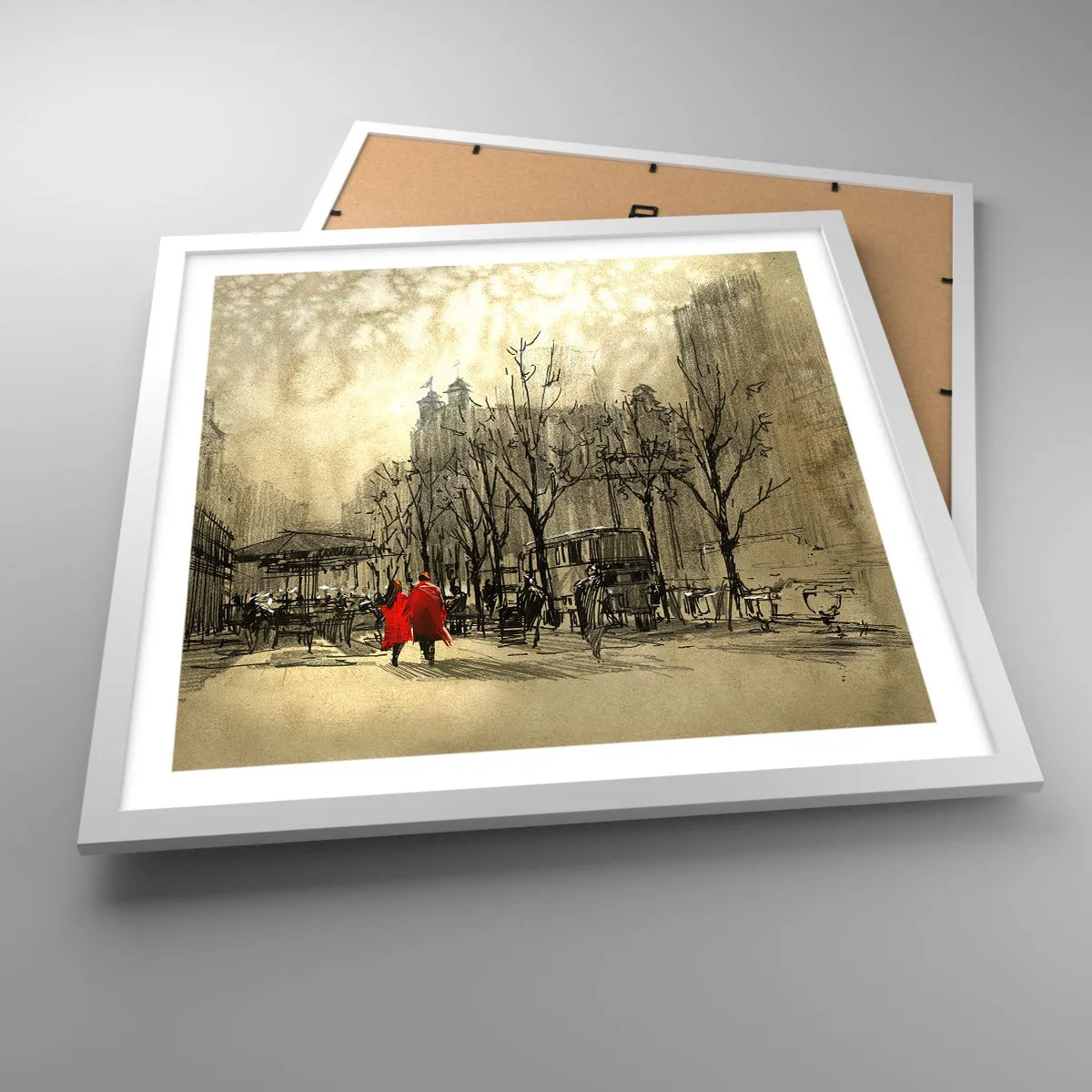 Poster în ramă albă - O întâlnire în ceața londoneză  - 50x50 cm