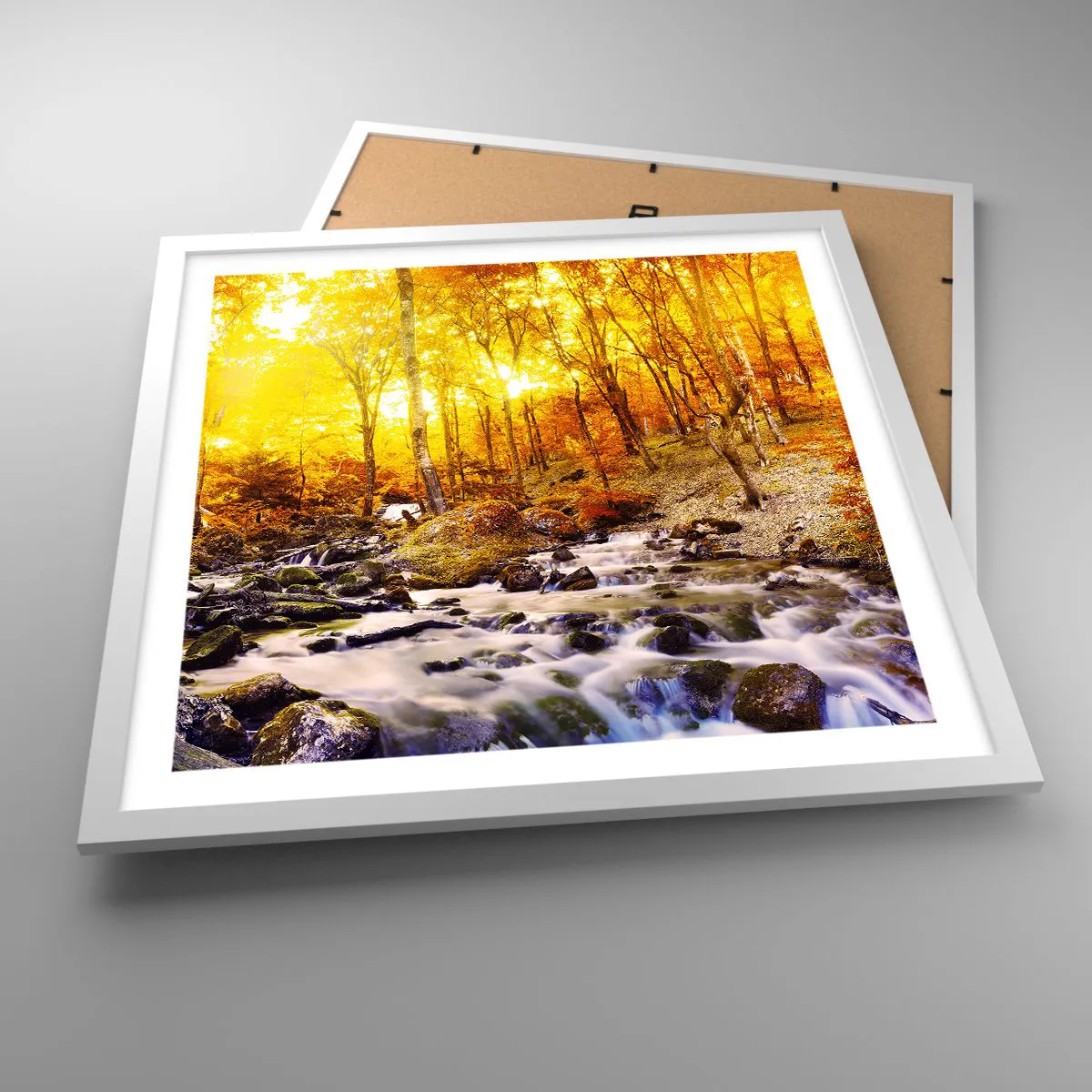 Poster în ramă albă - Pietre montate în aur și platină - 50x50 cm