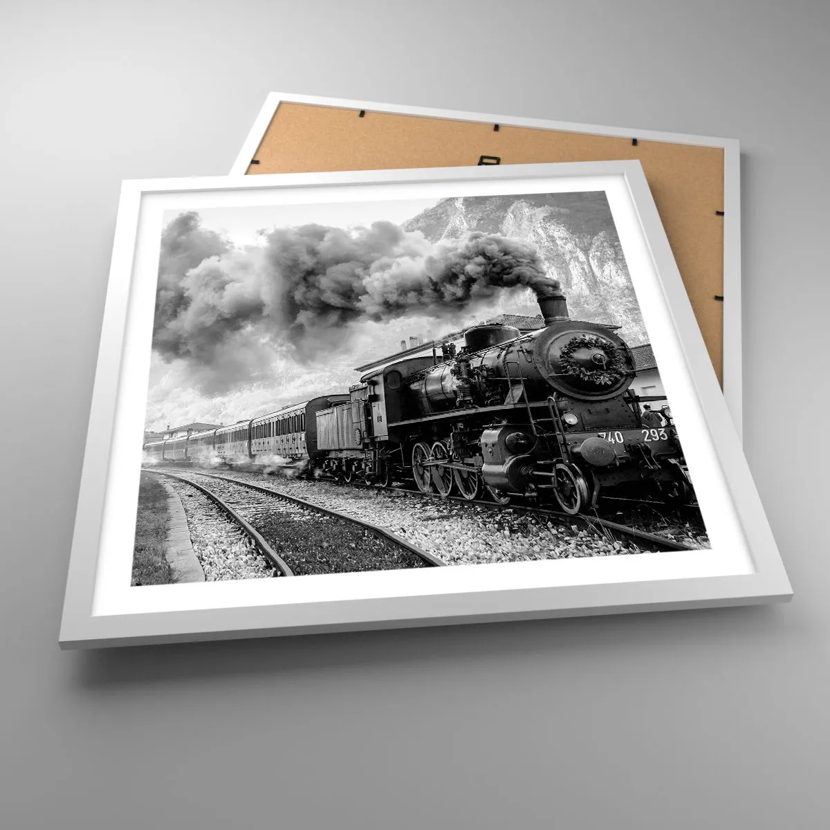 Poszter fekete keretben - Indulását a mozdony várja… - 50x50 cm