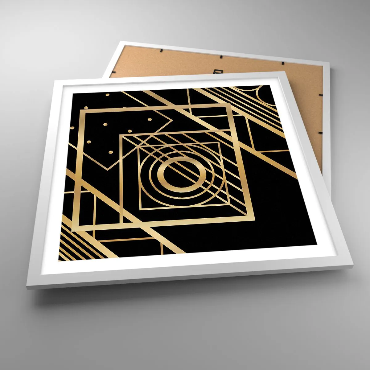 Affiche dans un cadre blanc - Poster - Géométrie en or - 50x50 cm
