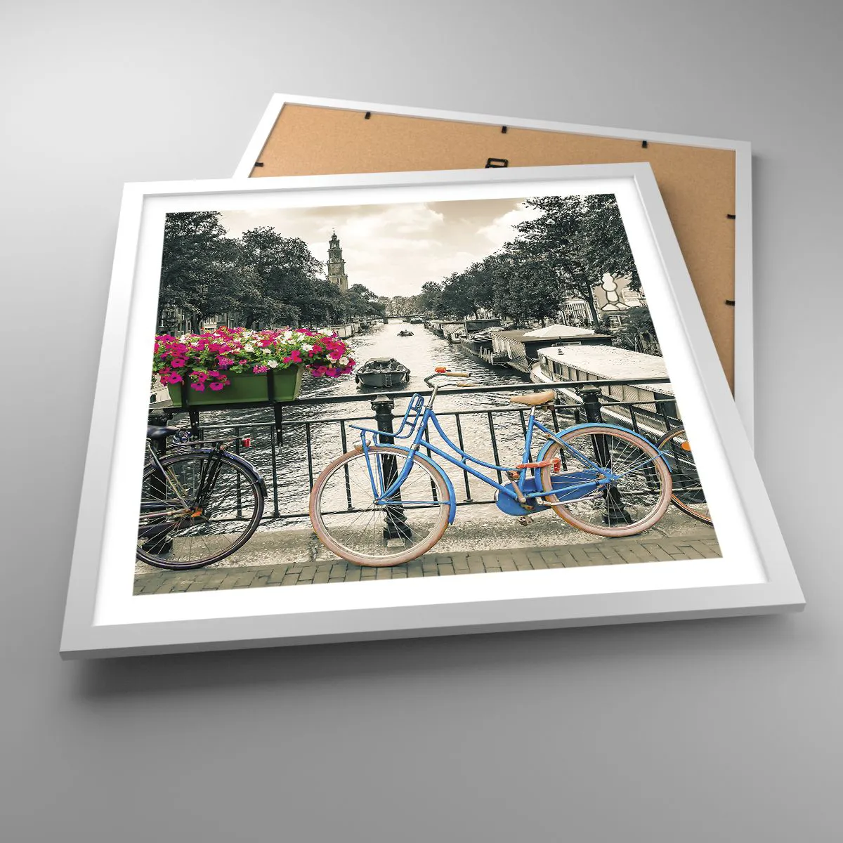 Plakát v bílém rámu - Barvy amsterdamské ulice - 50x50 cm