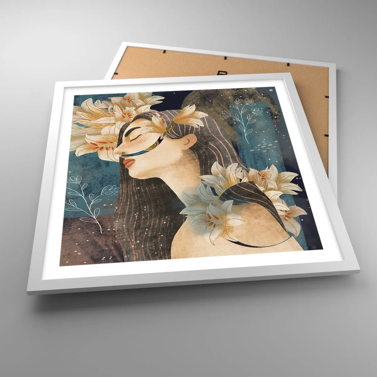 Pôster em moldura branca - O conto da princesa com lírios - 50x50 cm