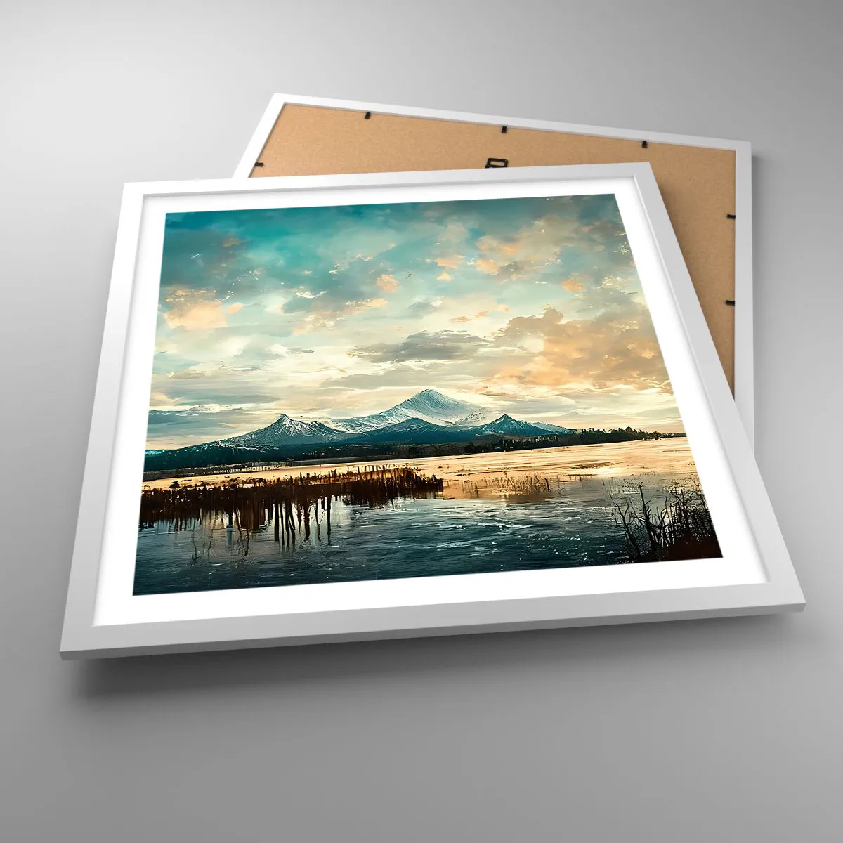 Plakát v bílém rámu - Pod ochranou nebe - 50x50 cm