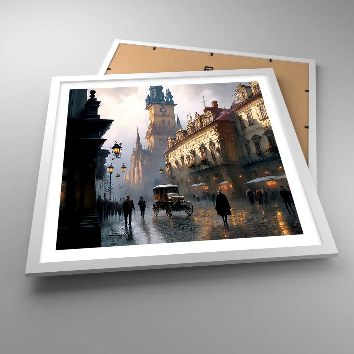 Poster in einem weißen Rahmen - Charme eines Prager Abends - 50x50 cm