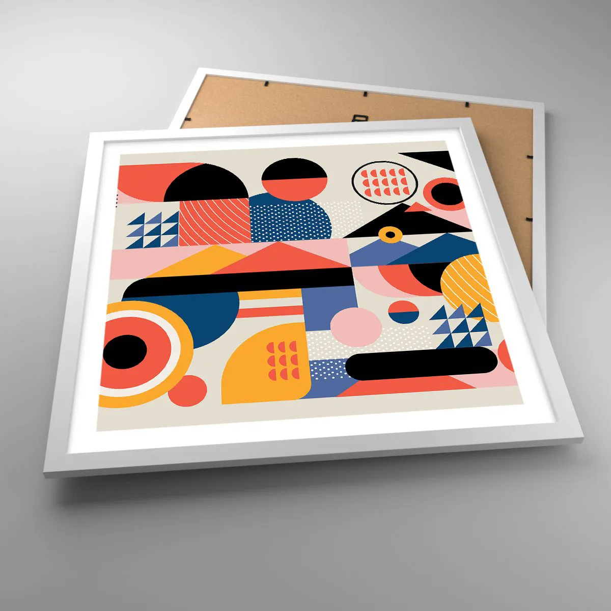 Affisch i vit ram - Komposition: Lek - 50x50 cm