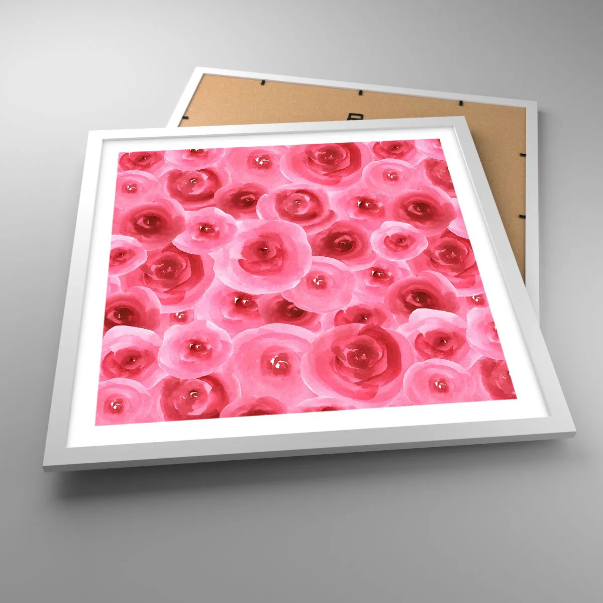 Poster in cornice bianca - Rose in alto e in basso - 50x50 cm