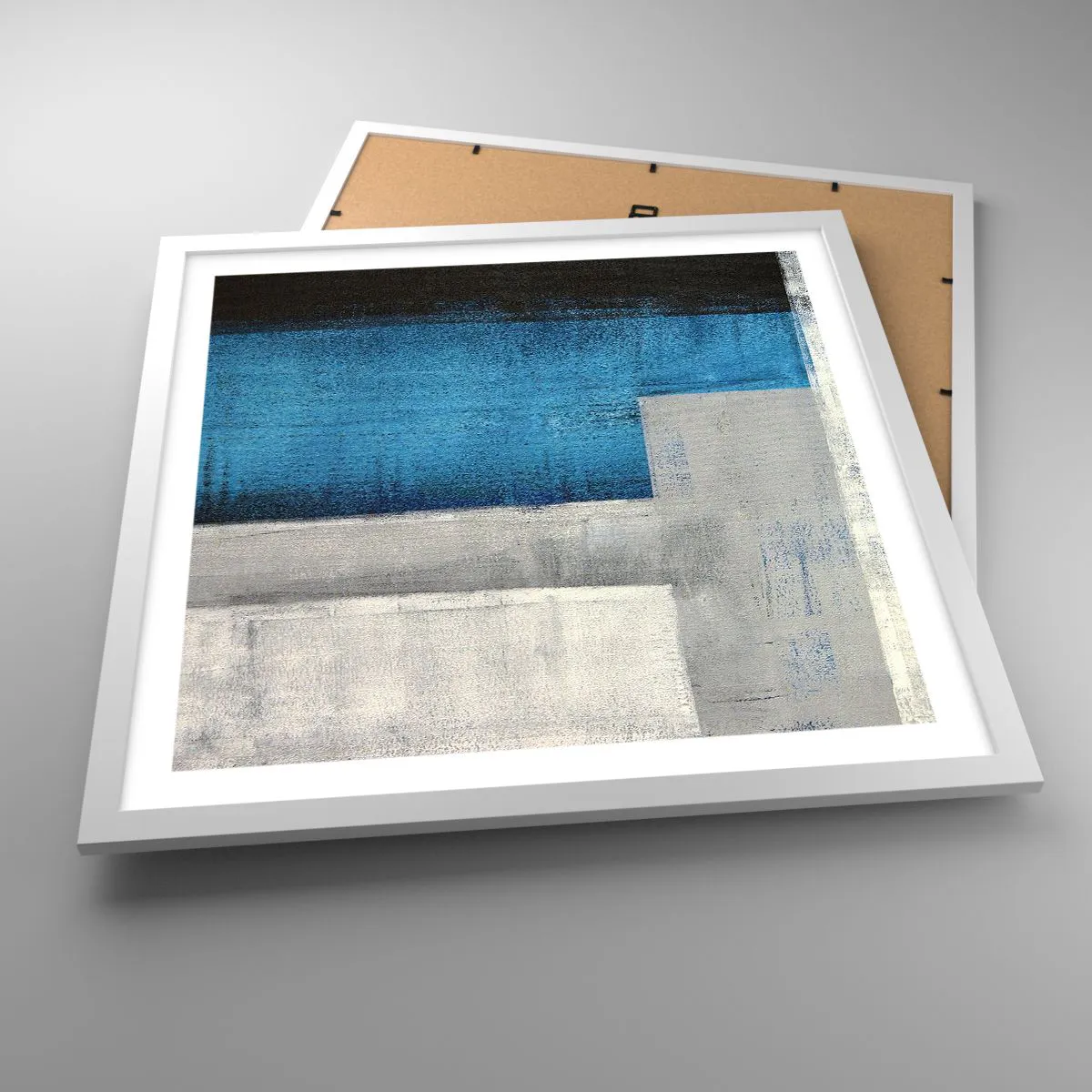Poster in een witte lijst - Een poëtische compositie van grijs en blauw - 50x50 cm