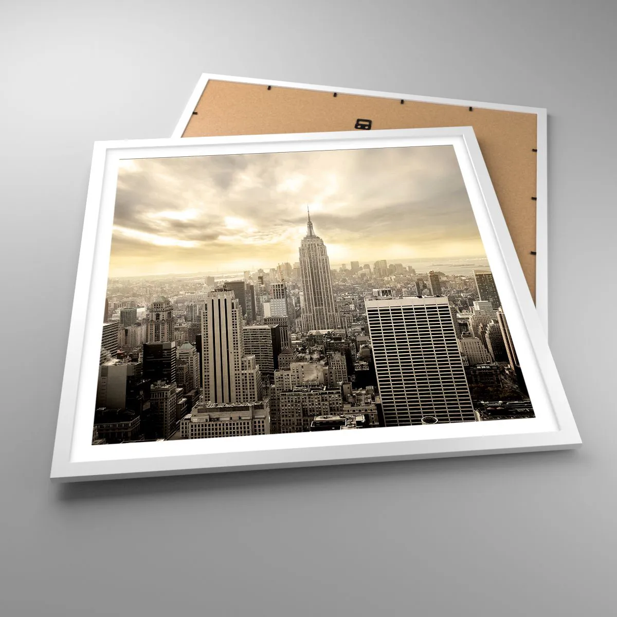 Plakat i hvid ramme - New York vævet af grå - 60x60 cm