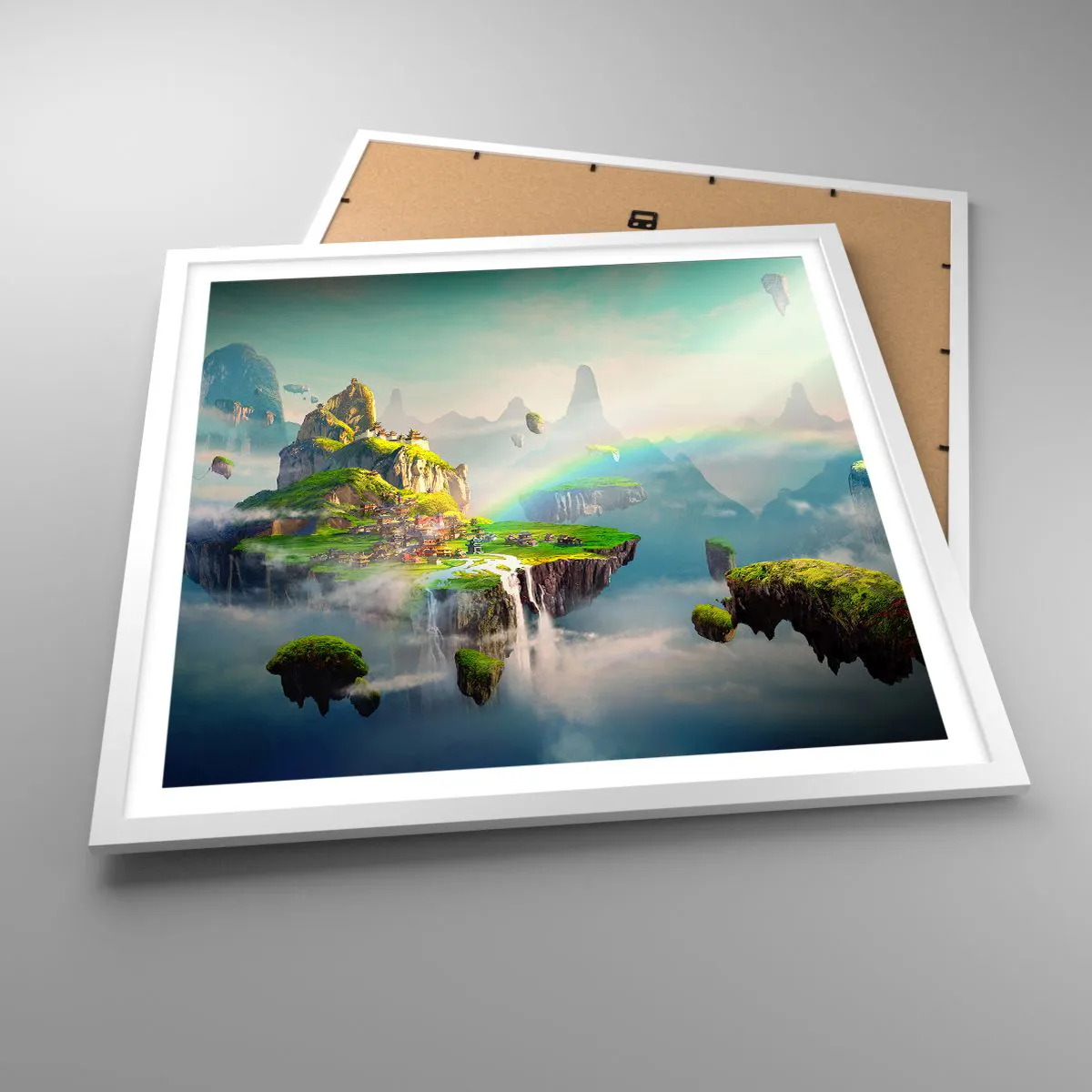 Poster in einem weißen Rahmen - Mitten am Himmel - glückliche Inseln - 60x60 cm