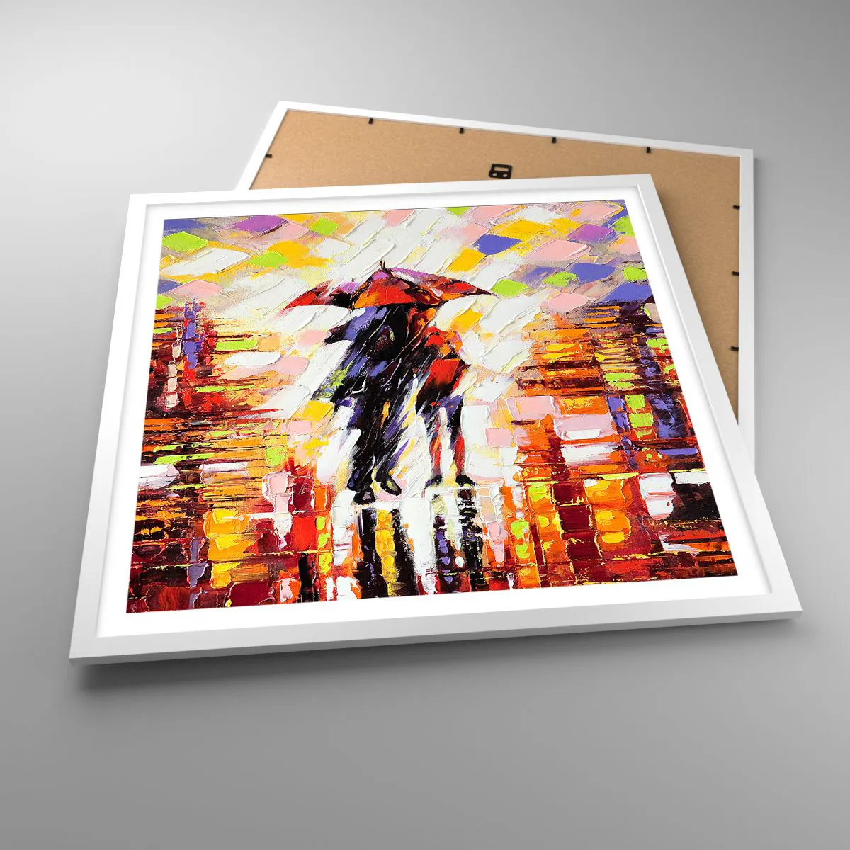 Affiche dans un cadre blanc - Poster - Ensemble à travers la nuit et la pluie - 60x60 cm