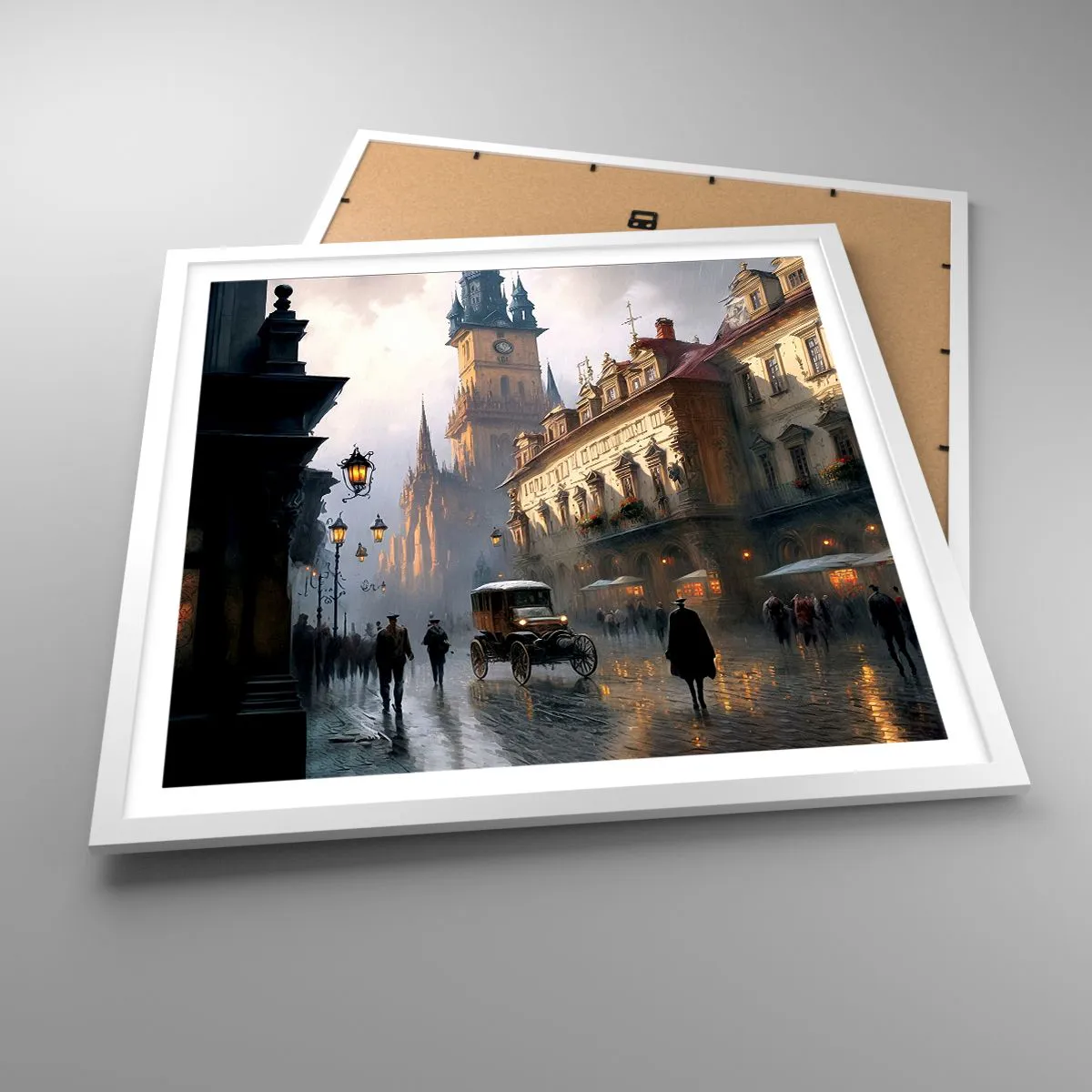 Plakat w białej ramie - Czar praskiego wieczoru - 60x60 cm