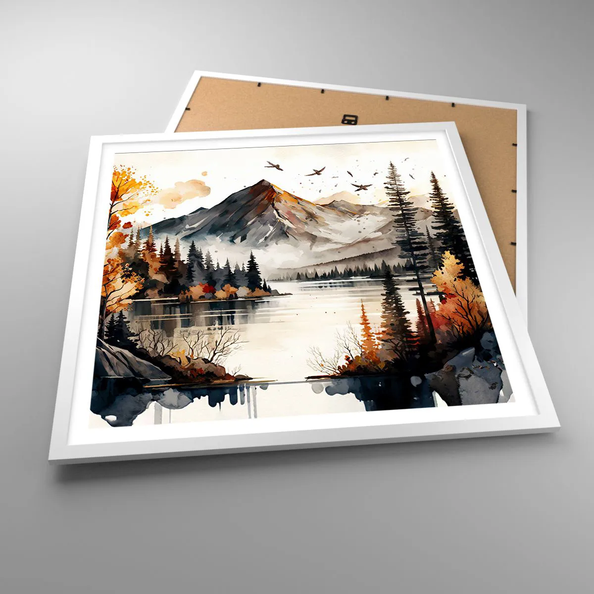 Plagát v bielom ráme - Zlatá jeseň na horách - 60x60 cm