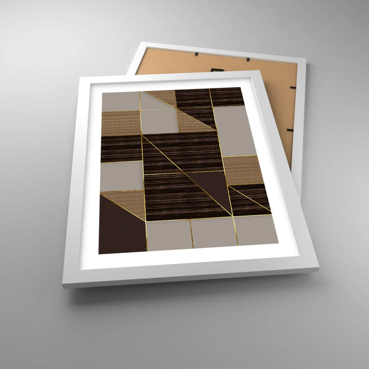 Plakát v bílém rámu - Mozaika hnědé a zlaté - 30x40 cm