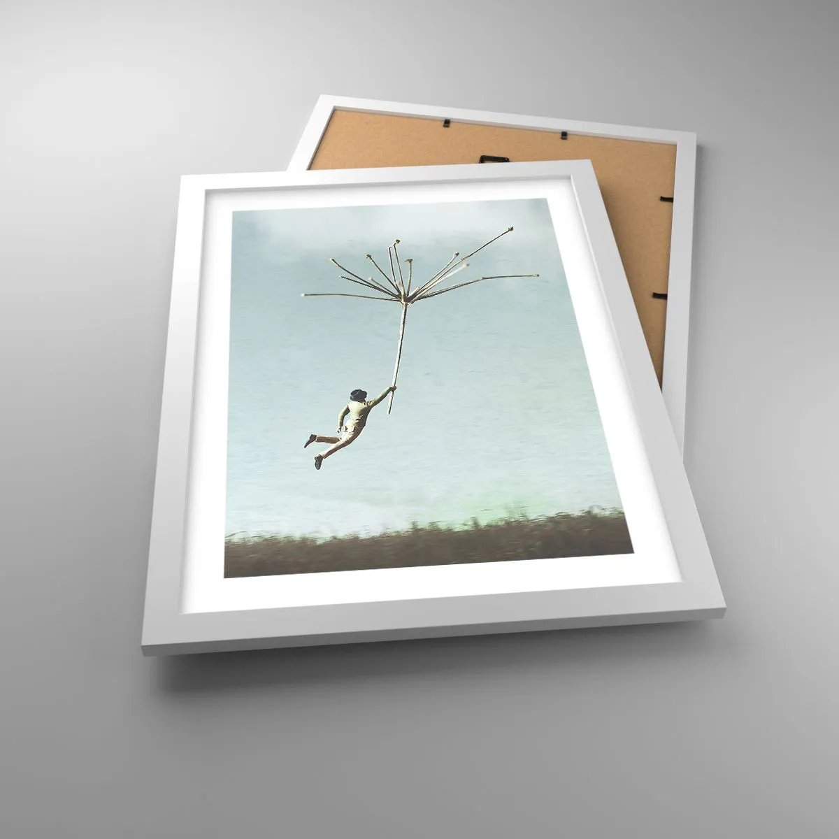 Poster in einem weißen Rahmen - Drachen, Löwenzahn, Wind - 30x40 cm