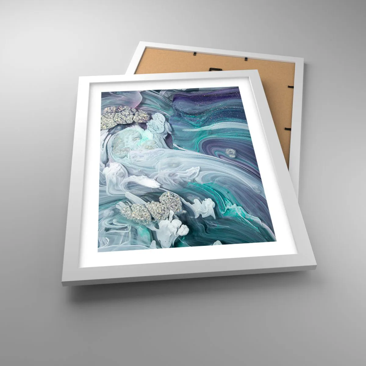 Affiche dans un cadre blanc - Poster - Courants bleus - 30x40 cm