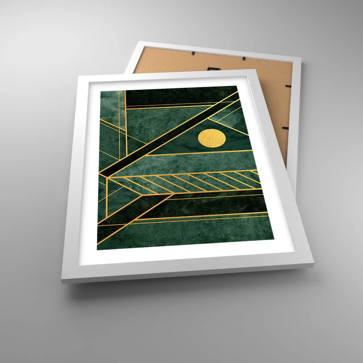 Poster in einem weißen Rahmen - Dynamik von Gold und Azurblau - 30x40 cm