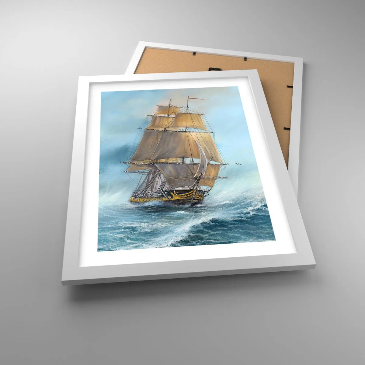 Affiche dans un cadre blanc - Poster - Se précipitant sur les vagues - 30x40 cm