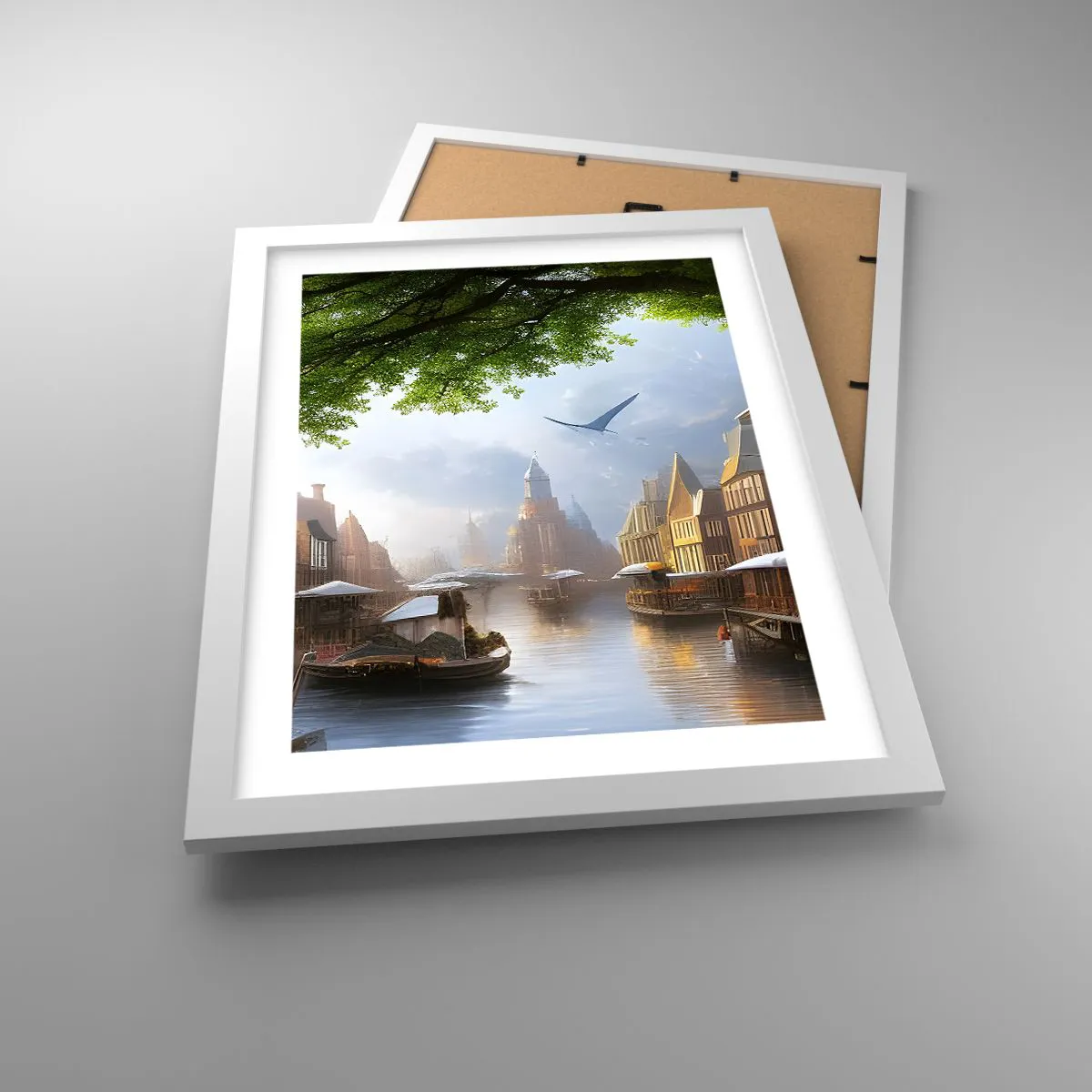 Plagát v bielom ráme - Holandská mestská krajinka - 30x40 cm