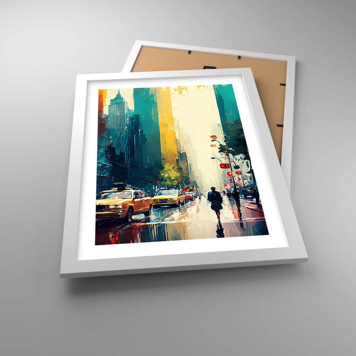 Poster in einem weißen Rahmen - New York – selbst der Regen ist hier bunt - 30x40 cm