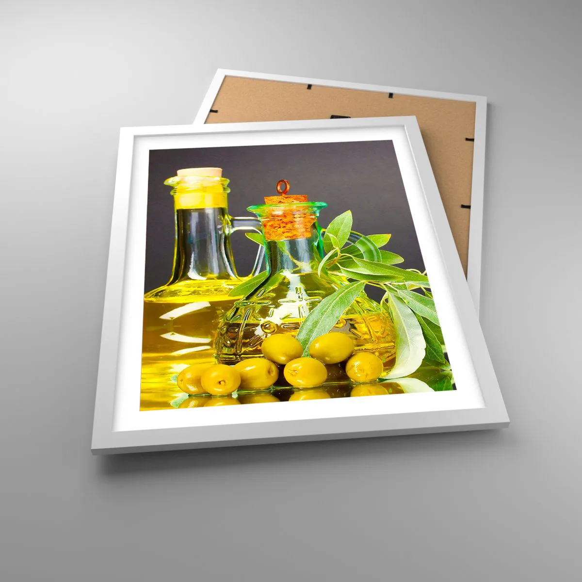Poszter fekete keretben - Csendélet olívabogyóval és olívaolajjal - 40x50 cm