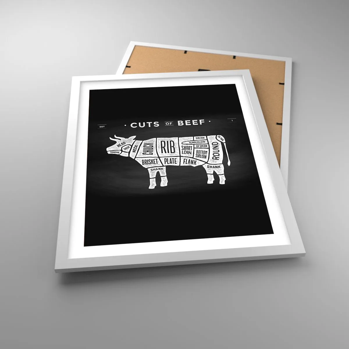Poster în ramă albă - Abecedar de măcelar - 40x50 cm