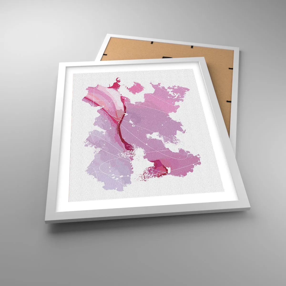 Poster in cornice bianca - Mappa del mondo rosa - 40x50 cm