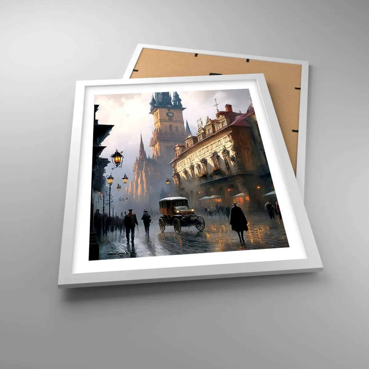 Affiche dans un cadre blanc - Poster - Le charme d'une soirée pragoise - 40x50 cm